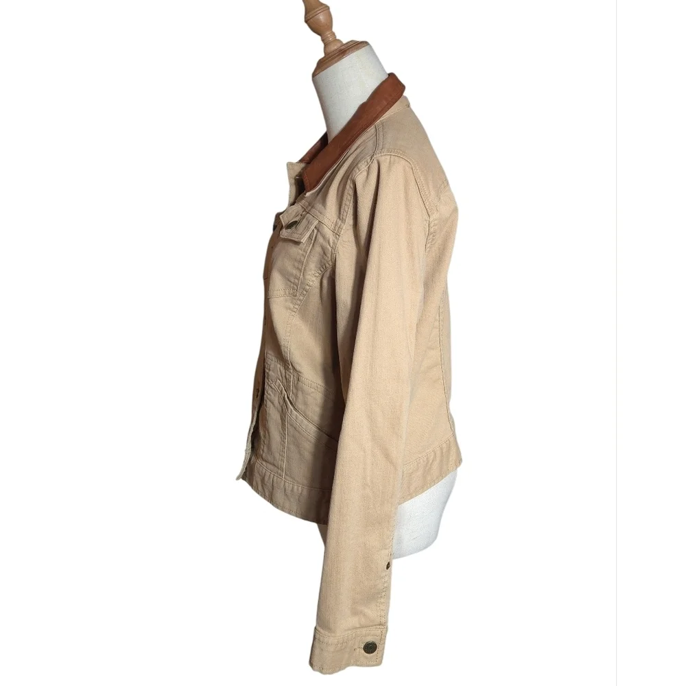 Ralph Lauren Jeans Co. Tan Jean Jacket with Brown Leather Collar - Picture 5 of 6